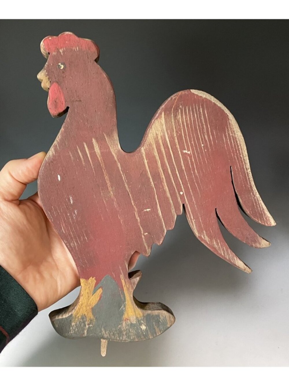 Vintage Rustic Primitive Wooden Carved Folk Art Rooster Chicken Farm Animal
